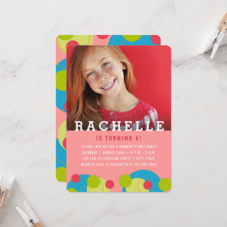 Green Dots Bubbles Kid Foto Girls Geburtstagsparty Einladung