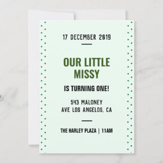 Green Dots Simple Calligraphy 1. Geburtstag Einladung