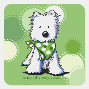 Green Dots Westie Dog Quadratischer Aufkleber