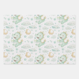 Green Dragon Baby Pastel Watercolor Muster Geschenkpapier Set