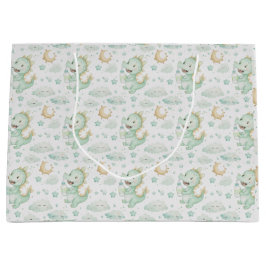 Green Dragon Baby Pastel Watercolor Muster Große Geschenktüte