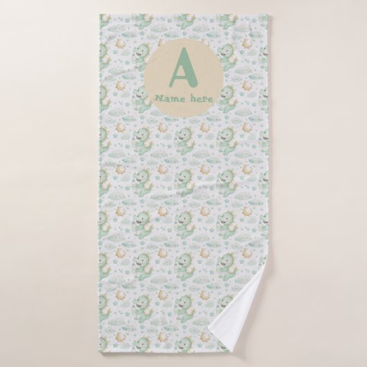 Green Dragon Baby Watercolor Personalisierter Name Badehandtuch (Badehandtuch)