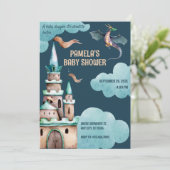 Green Dragon Burg Babydusche Einladung (Stehend Vorderseite)