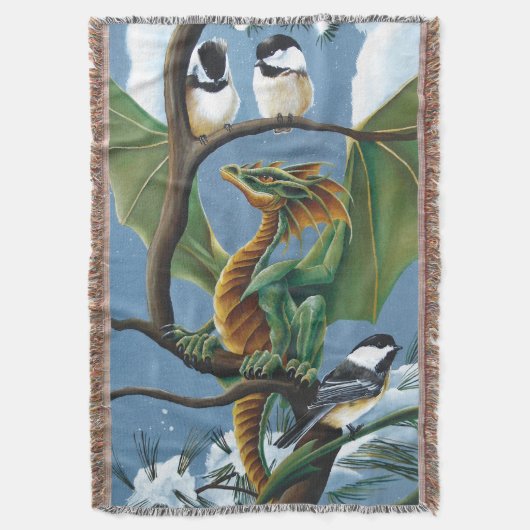 Green Dragon Chickadees Winter Decke (Vorderseite Vertikal)