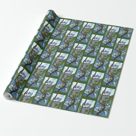 Green Dragon Chickadees Winter Geschenkpapier (Ungerollt)