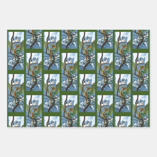 Green Dragon Chickadees Winter Geschenkpapier Set (Vorderseite 2)