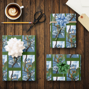 Green Dragon Chickadees Winter Geschenkpapier Set