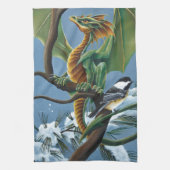 Green Dragon Chickadees Winter Geschirrtuch (Vertikal)