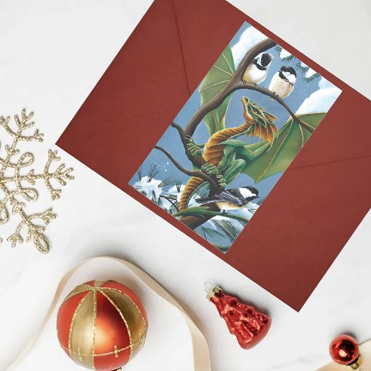 Green Dragon Chickadees Winter Rechteckiger Aufkleber