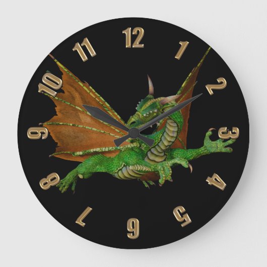 Green Dragon Fantasy Artwork Große Wanduhr (Vorderseite)