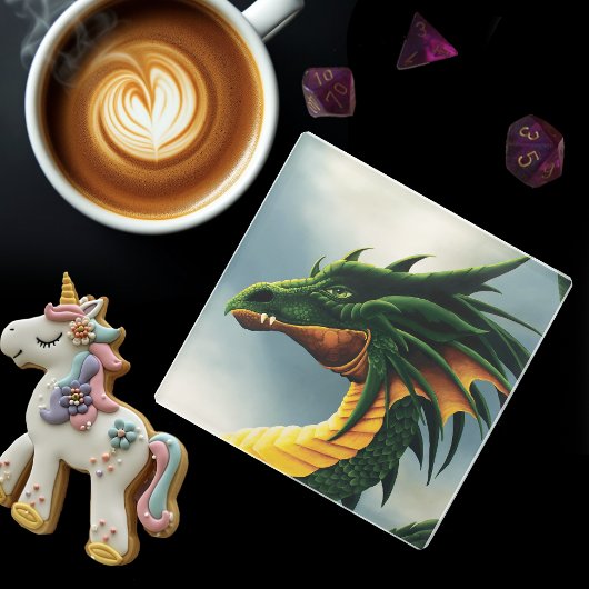 Green Dragon Fantasy Glasuntersetzer