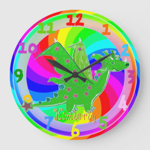 Green Dragon Kids Clock anpassbarer Name Kimberly Große Wanduhr