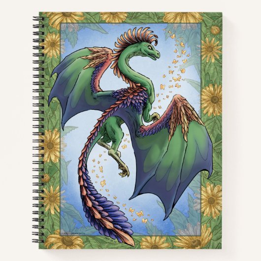 Green Dragon of Summer Blume Fantasy Art Notizblock (Vorderseite)