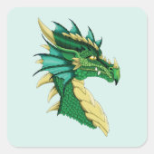 Green Dragon Portrait Quadratischer Aufkleber (Vorderseite)