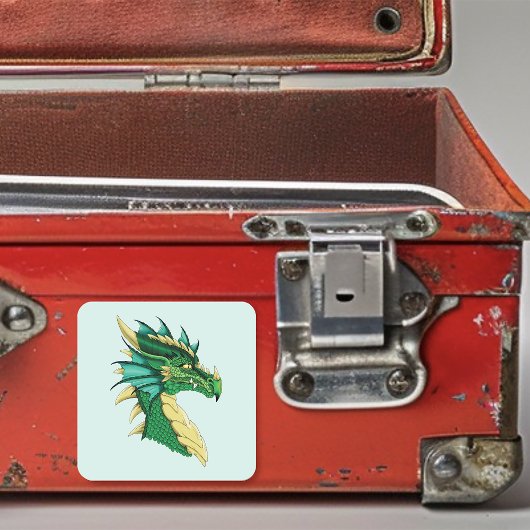 Green Dragon Portrait Quadratischer Aufkleber