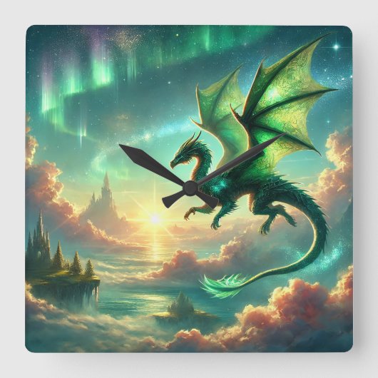 Green Dragon Quadratische Wanduhr (Vorderseite)