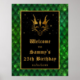Green Dragon Scales Gold Geburtstagsparty Willkomm Poster