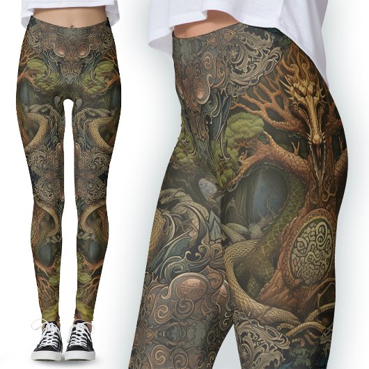 Green Dragon Tattoo Leggings: Celtic Viking Art Leggings