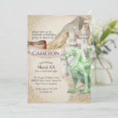Green Dragon und Castle Fantasy Party Einladung (Stehend Vorderseite)