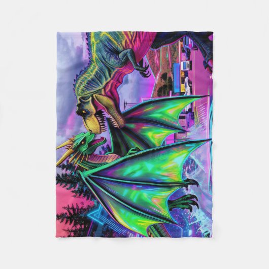 Green Dragon vs Dinosaur Fleecedecke (Vorderseite)