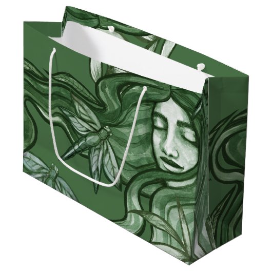 Green Dragonfly Goddess Art Dragonflies Große Geschenktüte (Vorderseite Schrägansicht)