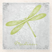 Green Dragonfly Personalisiert Glass Untersetzer (Vorderseite)