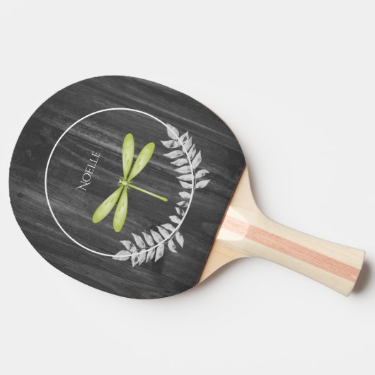 Green Dragonfly Rustic Ping Pong Paddle Tischtennis Schläger (Seitenansicht)