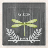 Green Dragonfly Rustikaler Personalisierter Unters Glasuntersetzer (Vorderseite)