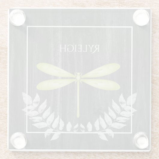 Green Dragonfly Rustikaler Personalisierter Unters Glasuntersetzer (Rückseite)