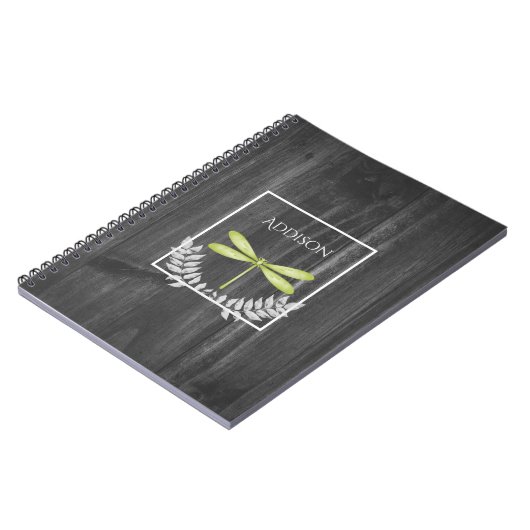 Green Dragonfly Rustikales Personalisiertes Notebo Notizblock (Linke Seite)
