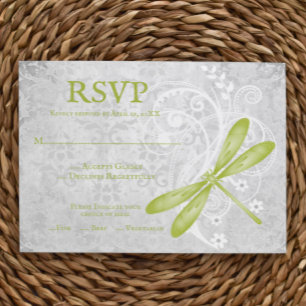 Green Dragonfly Wedding RSVP Card