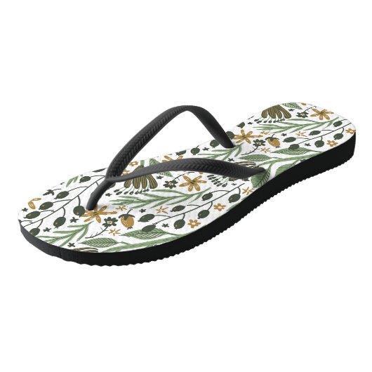 Green Dreamy Floral Pattern Badesandalen (Schrägansicht)