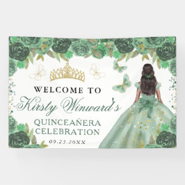 Green Dress Dark Skin Princess Floral Quinceanera Banner