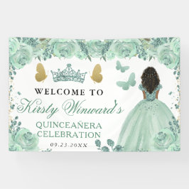 Green Dress Dark Skin Princess Floral Quinceanera Banner