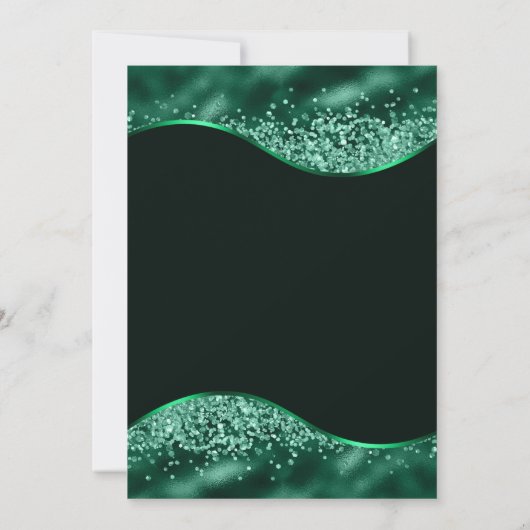 Green Dress & Gold Glitzer Balloons Sweet 16 Einladung (Rückseite)