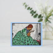Green Dress Reading Woman Classic Illustration Postkarte (Stehend Vorderseite)