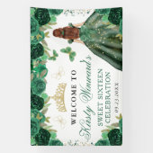 Green Dress Red Haired Princess Floral Sweet 16 Banner (Vertikal)