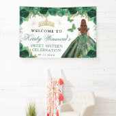 Green Dress Red Haired Princess Floral Sweet 16 Banner (InSitu)