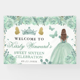 Green Dress Red Haired Princess Floral Sweet 16 Banner