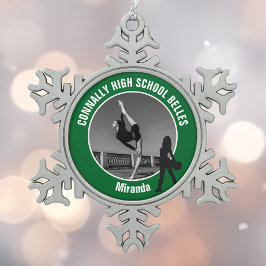 Green Drill Team Photo High School Dancer Schneeflocken Zinn-Ornament
