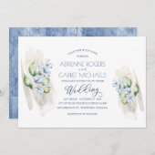 Green & Dusty Blue Eukalyptus Rustic Wood Wedding Einladung (Vorne/Hinten)