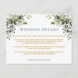 Green Dusty Blue Gold Wedding Details Card Postkarte