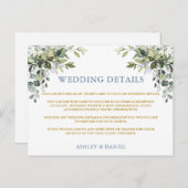 Green Dusty Blue Gold Wedding Details Card Postkarte (Vorne/Hinten)