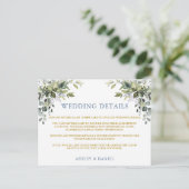 Green Dusty Blue Gold Wedding Details Card Postkarte (Stehend Vorderseite)