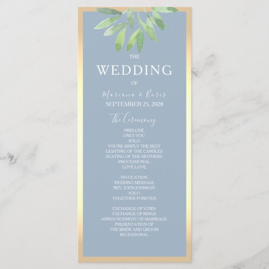 Green Dusty Blue Wedding Program Programm (Vorderseite)