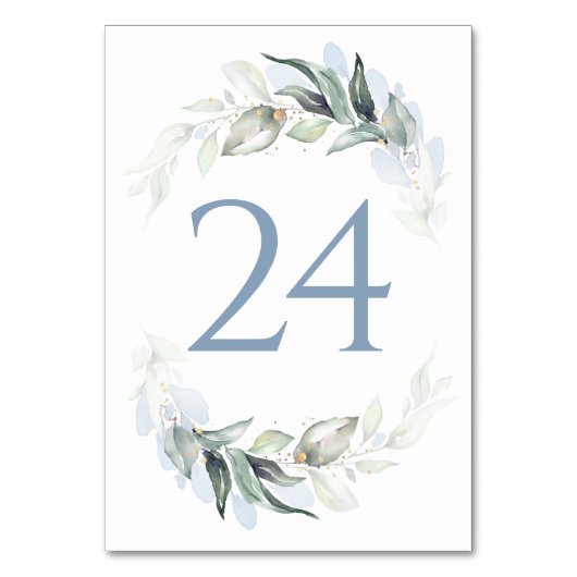Green Dusty Blue Wedding Tischnummer Cards (Vorderseite)