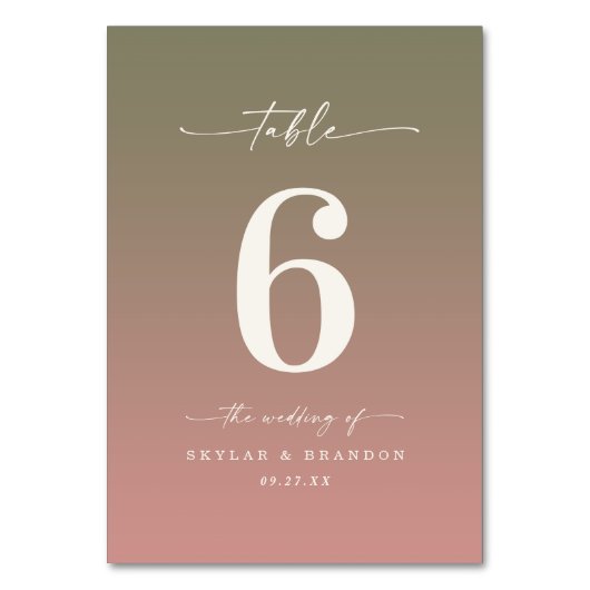 Green & Dusty Rose Pink Ombre Mit Monogramm Hochze Tischnummer (Rückseite)