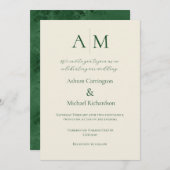 Green Ecru Monogram Modern Wedding Einladung (Vorne/Hinten)