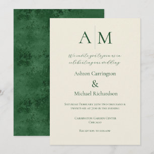 Green Ecru Monogram Modern Wedding Einladung