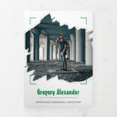 Green Edgy Abstrakt Brushstroke Foto Abschluss Dreifach Gefaltete Einladung (Cover)